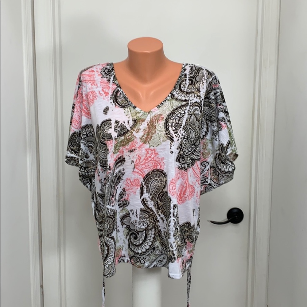 I Z Byer paisley floral drawstring sides shirt